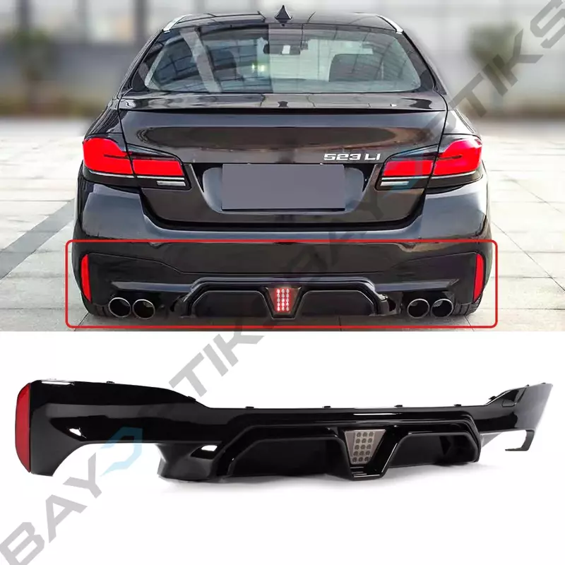 M5 CS Style Gloss Black Rear Diffuser with LED Brake Light for BMW G30 5 Series (2017–2023) M5 CS Style Gloss Black Rear Diffuser with LED Brake Light for BMW G30 5 Series (2017–2023)